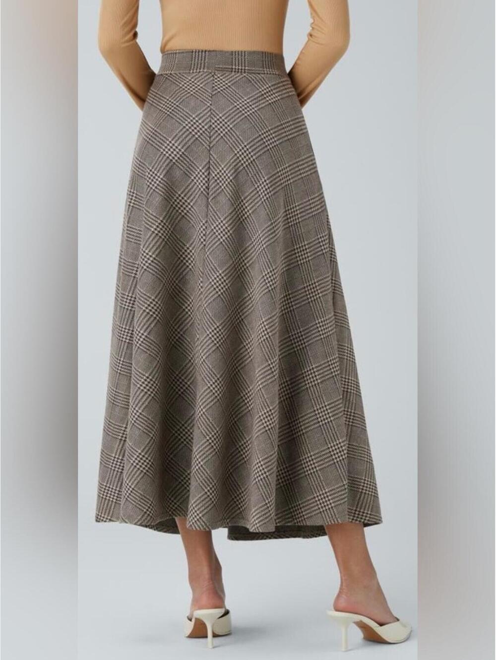 Halara High Waisted Pocket Houndstooth Plaid Flare Midi Casual Skirt - Picture 2 of 7